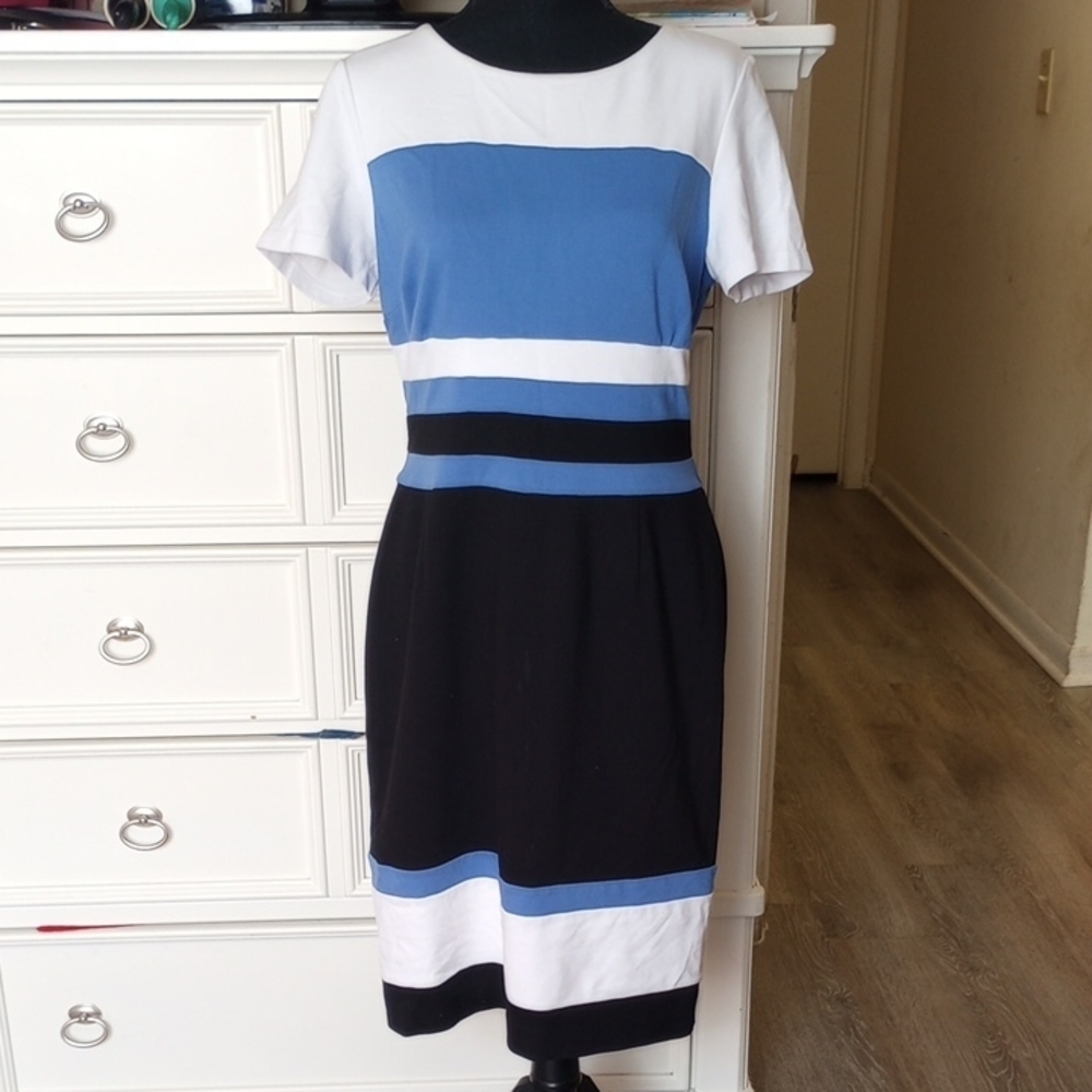 ANTONIO MELANI White, Blue & Black Colorblock Midi Dress